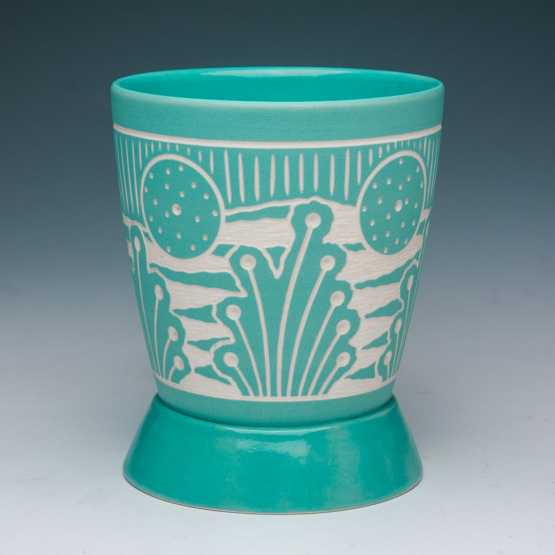 Carved Teal Mug
