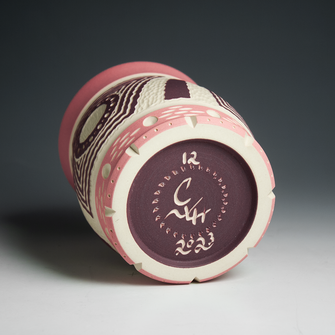 Carved Pink and Purple Cup 16oz.