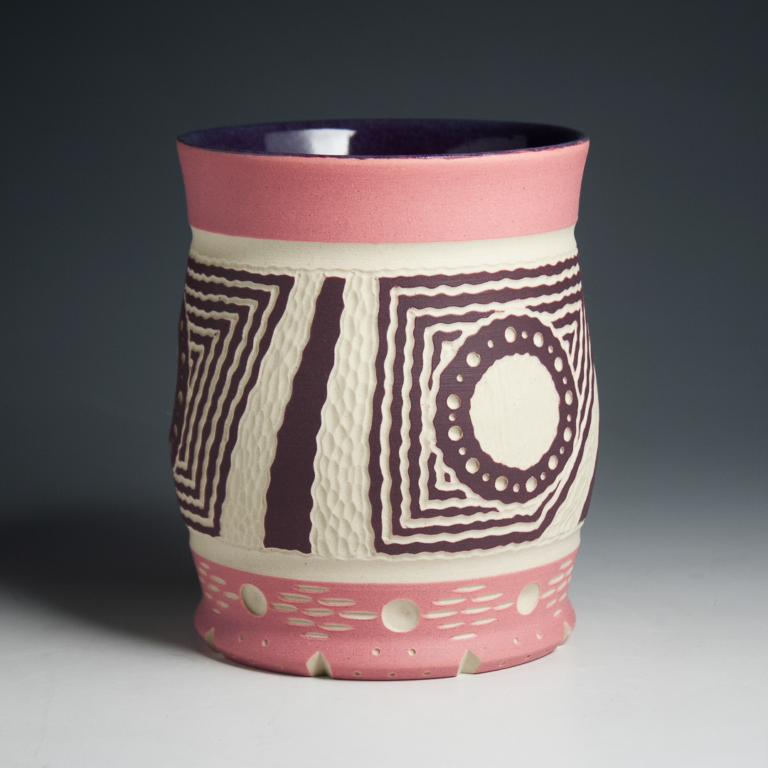 Carved Pink and Purple Cup 16oz.