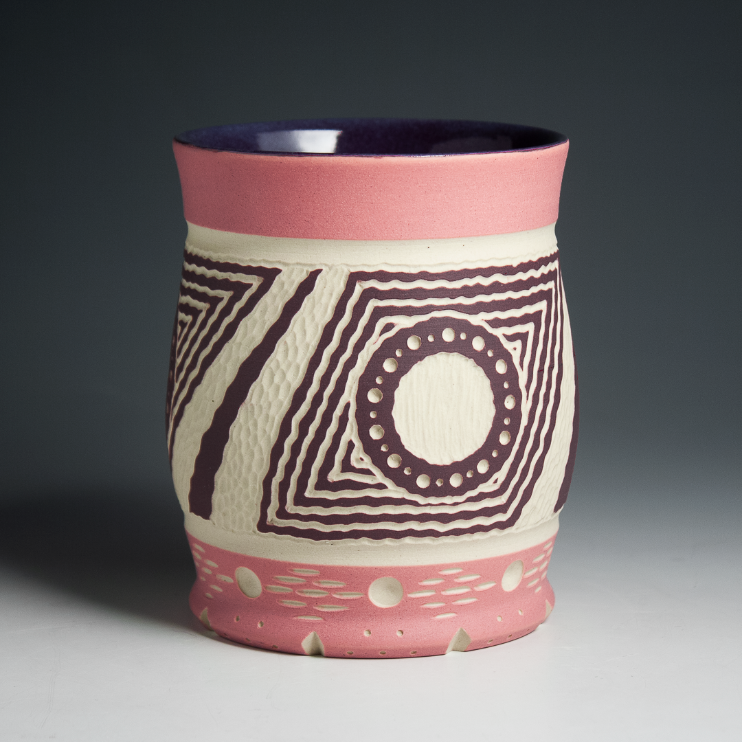 Carved Pink and Purple Cup 16oz.