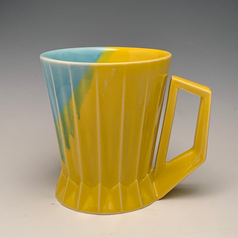 V1 Yellow and Light Blue Ridged Mug