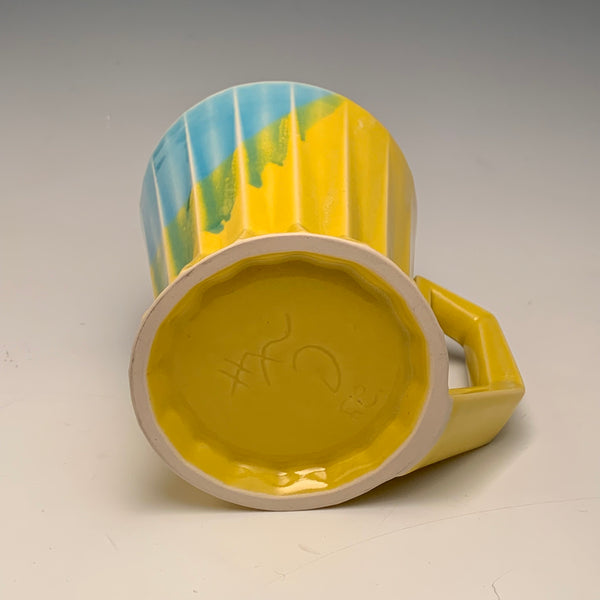 V1 Yellow and Light Blue Ridged Mug