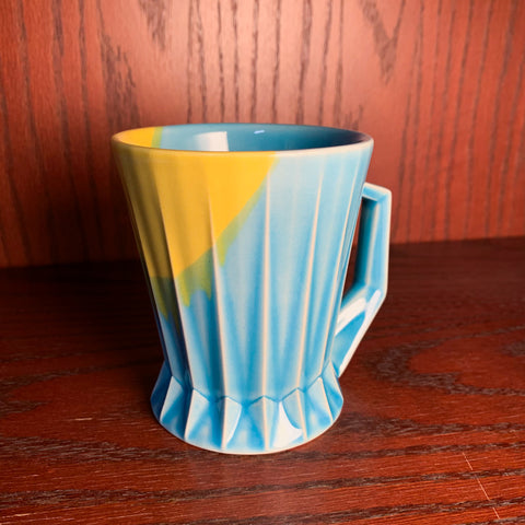 V2 Light Blue and Yellow Ridged Mug