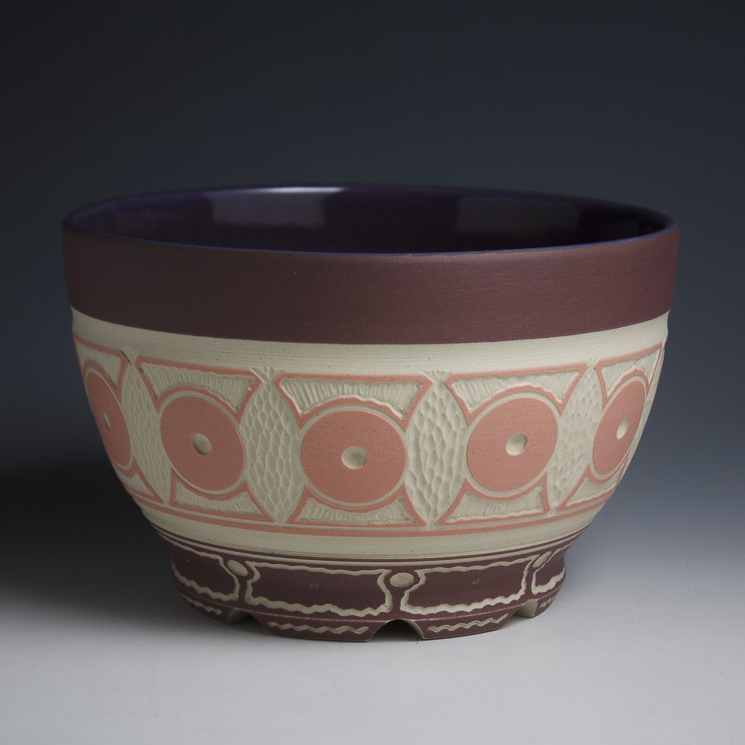 Carved Pink and Purple Bowl