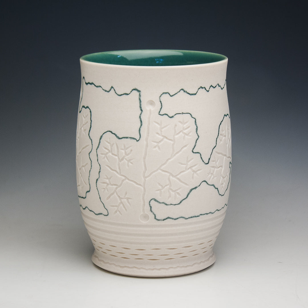 Carved Green and White Cup