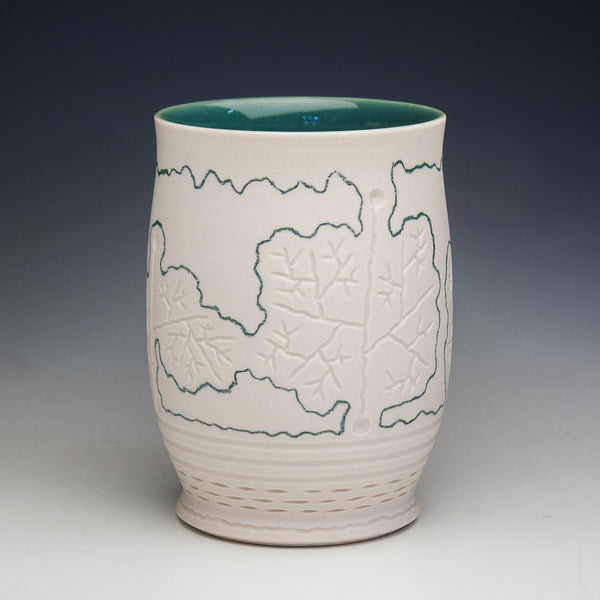 Carved Green and White Cup