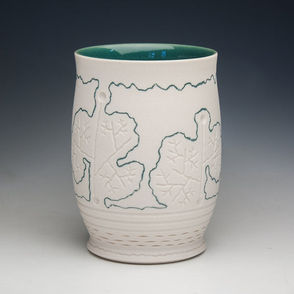 Carved Green and White Cup