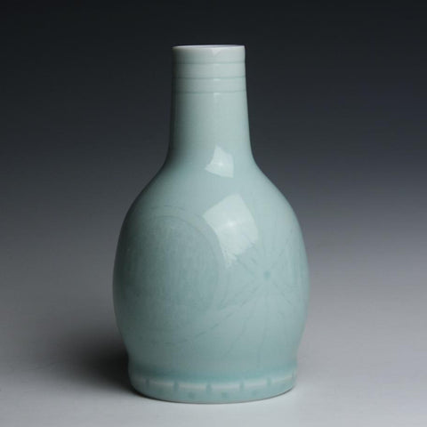 Hand-carved Porcelain Vase with Celadon Glaze