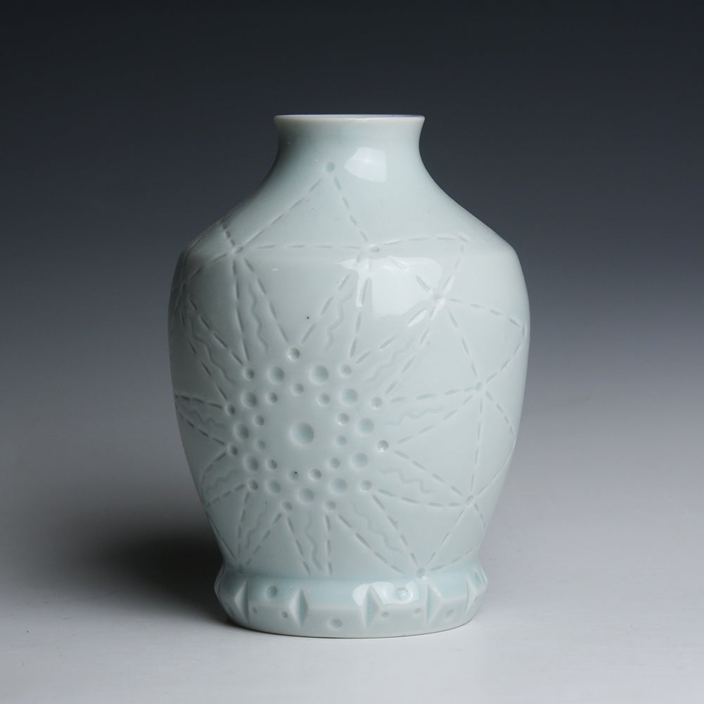 Carved Porcelain Vase with Celadon Glaze