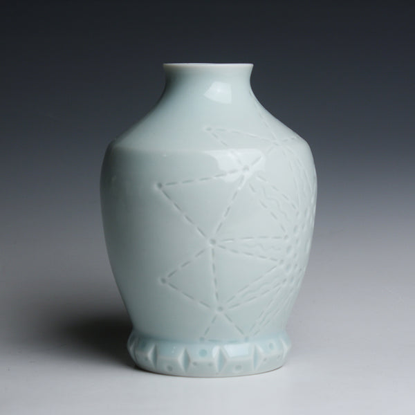 Carved Porcelain Vase with Celadon Glaze