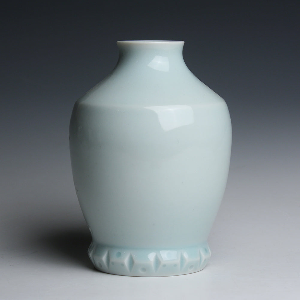 Carved Porcelain Vase with Celadon Glaze