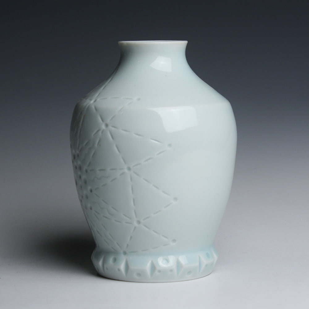 Carved Porcelain Vase with Celadon Glaze